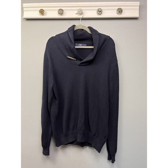 J‎ Crew Sweater Mens Large Blue Toggle Button Pullover Shawl Preppy Casual Knit - Picture 1 of 7